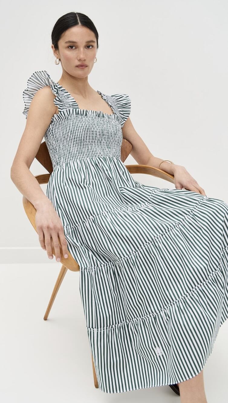 Hill House Home The Ellie Nap Dress in Green Stripe